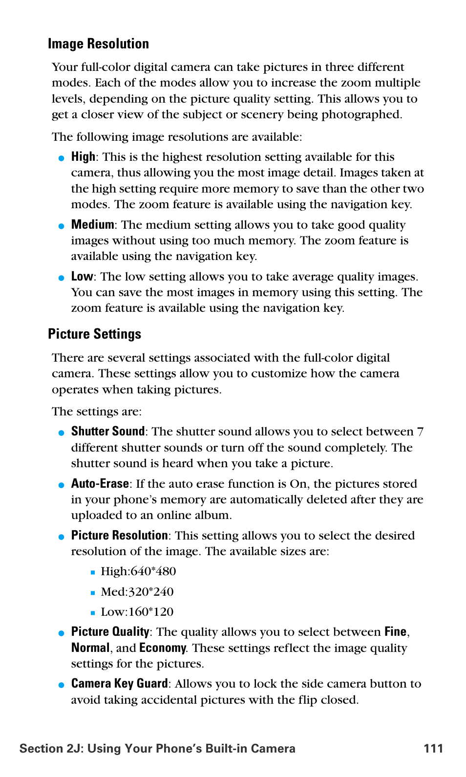 Image resolution, Picture settings | Samsung SPH-A680SSAQST User Manual | Page 119 / 196