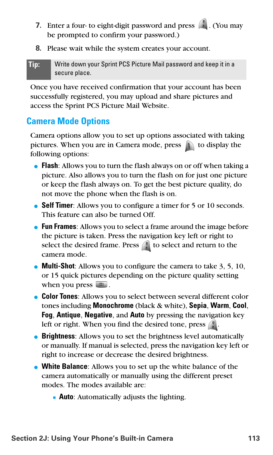 Camera mode options | Samsung SPH-A680SSAQST User Manual | Page 121 / 196