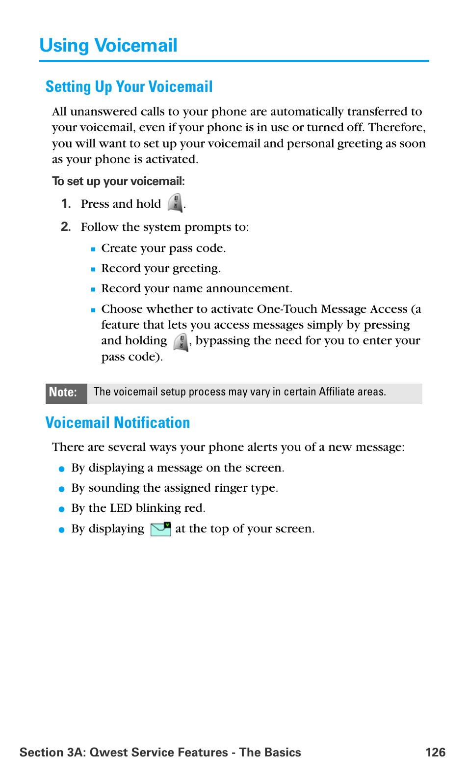 Using voicemail, Setting up your voicemail, Voicemail notification | Samsung SPH-A680SSAQST User Manual | Page 134 / 196