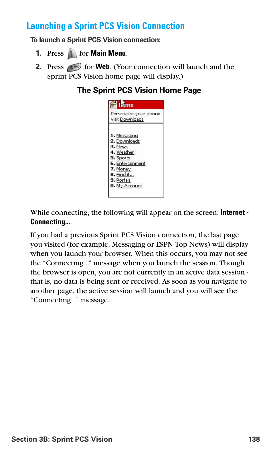 Launching a sprint pcs vision connection | Samsung SPH-A680SSAQST User Manual | Page 146 / 196