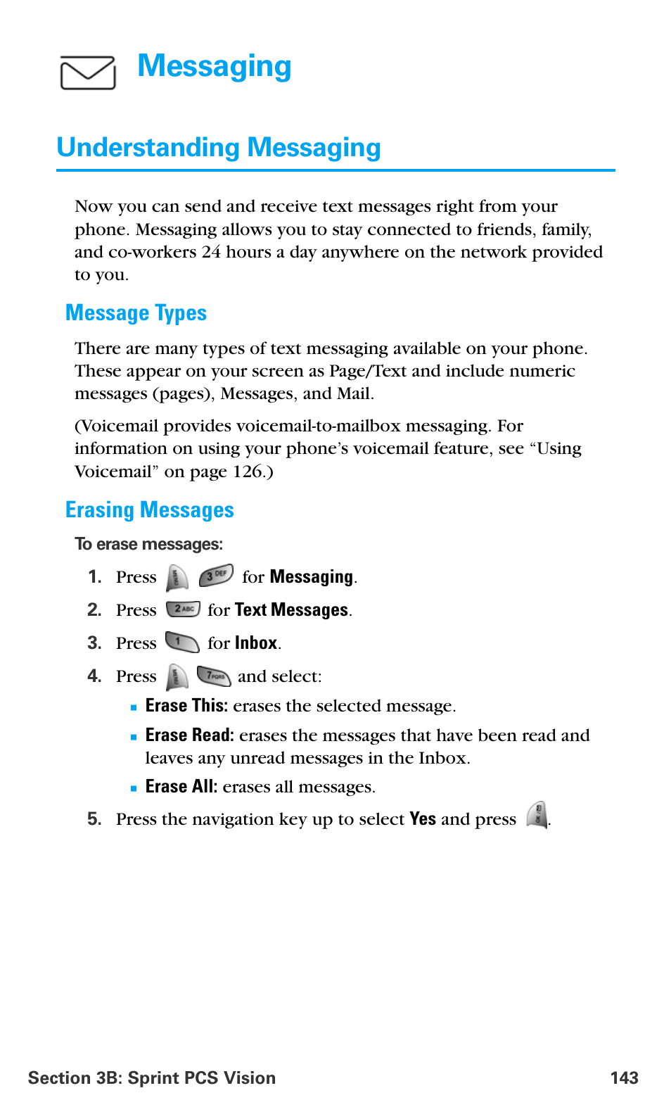 Understanding messaging, Message types, Erasing messages | Messaging | Samsung SPH-A680SSAQST User Manual | Page 151 / 196