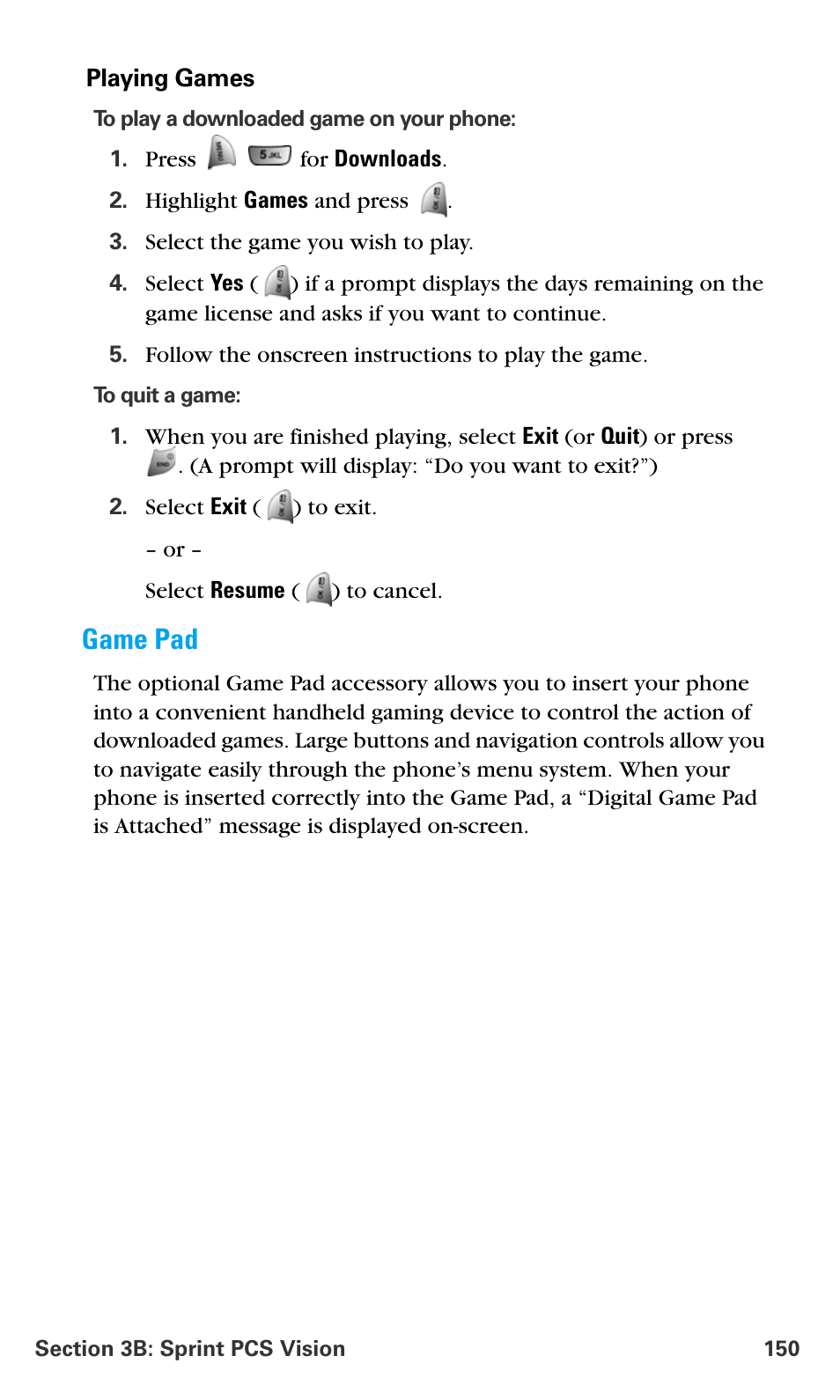 Game pad | Samsung SPH-A680SSAQST User Manual | Page 158 / 196