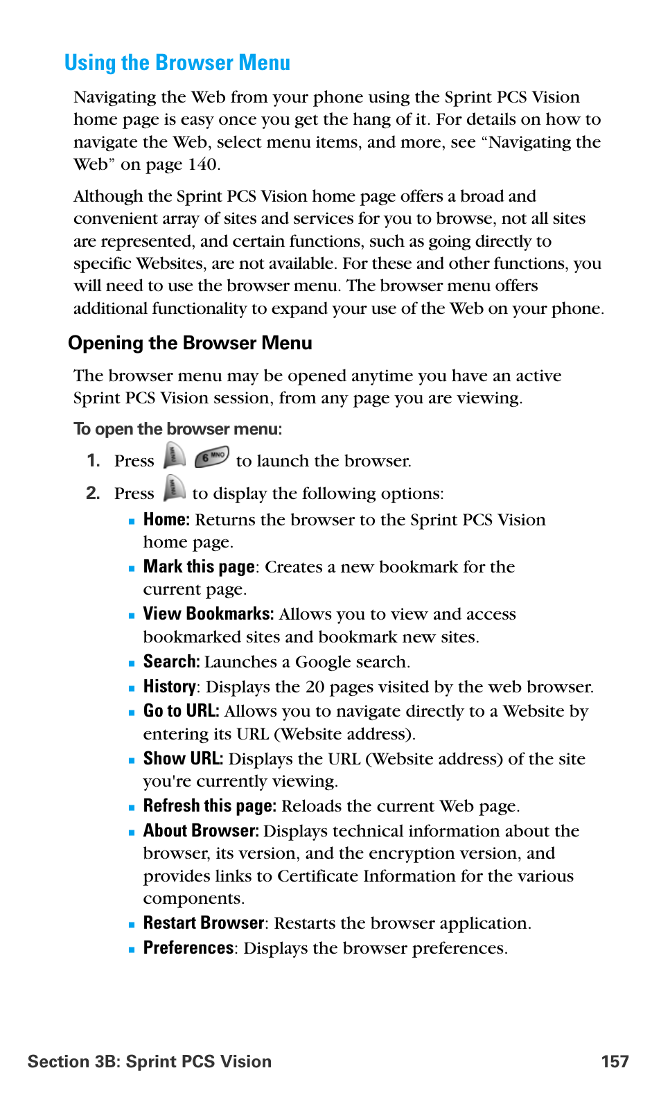 Using the browser menu, Opening the browser menu | Samsung SPH-A680SSAQST User Manual | Page 165 / 196