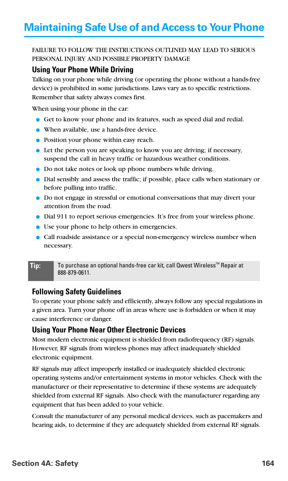 Maintaining safe use of and access to your phone, Using your phone while driving, Following safety guidelines | Using your phone near other electronic devices | Samsung SPH-A680SSAQST User Manual | Page 172 / 196