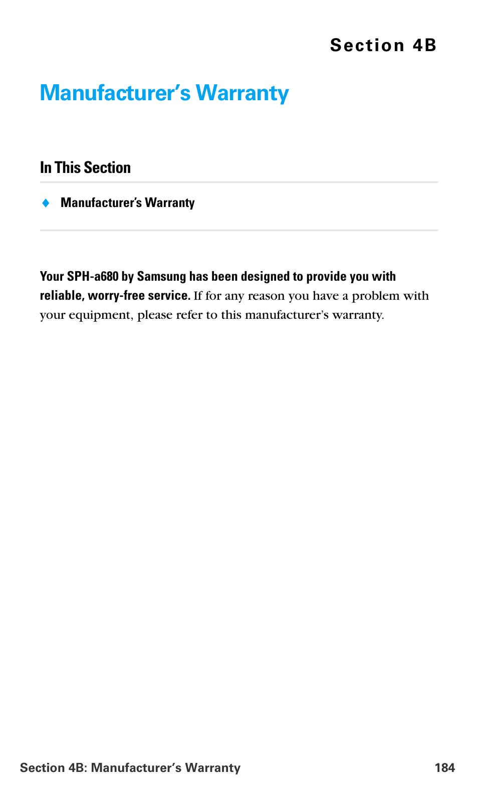 Manufacturer’s warranty, 4b.manufacturer’s warranty | Samsung SPH-A680SSAQST User Manual | Page 192 / 196