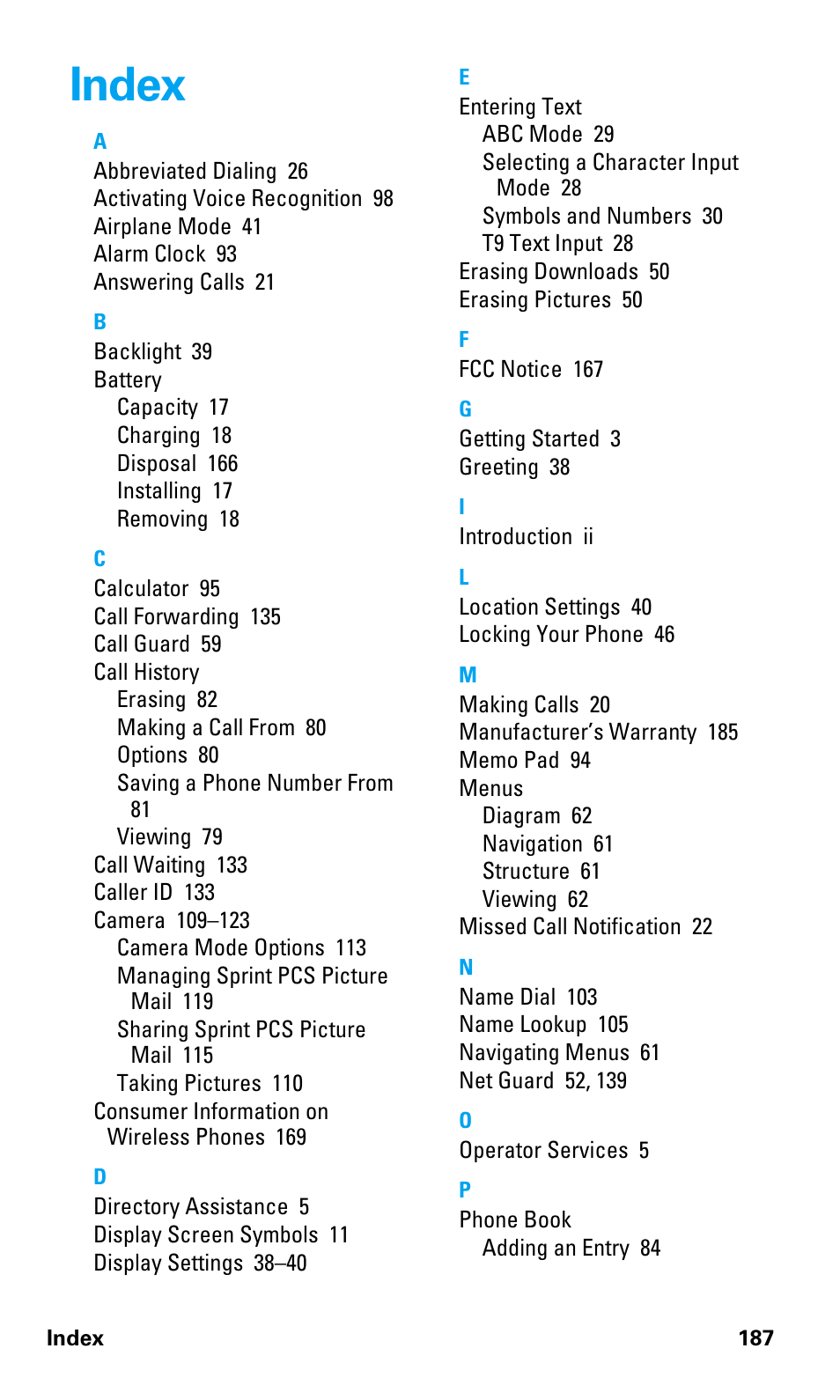 Index | Samsung SPH-A680SSAQST User Manual | Page 195 / 196