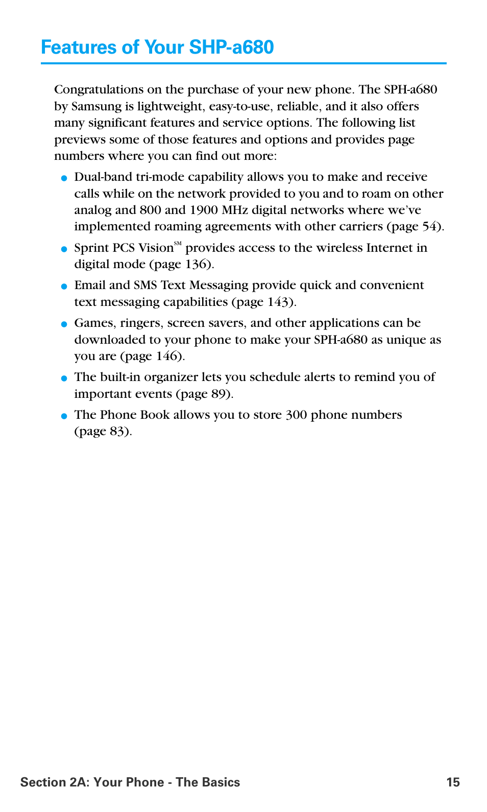 Features of your shp-a680, Sprint pcs vision | Samsung SPH-A680SSAQST User Manual | Page 23 / 196