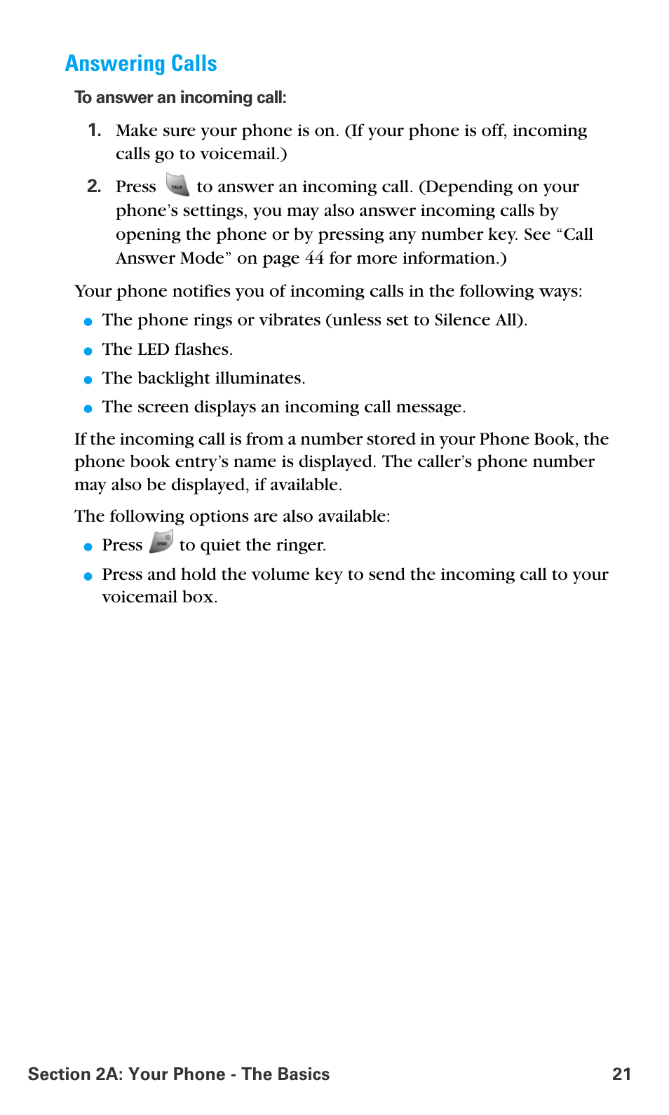 Answering calls | Samsung SPH-A680SSAQST User Manual | Page 29 / 196