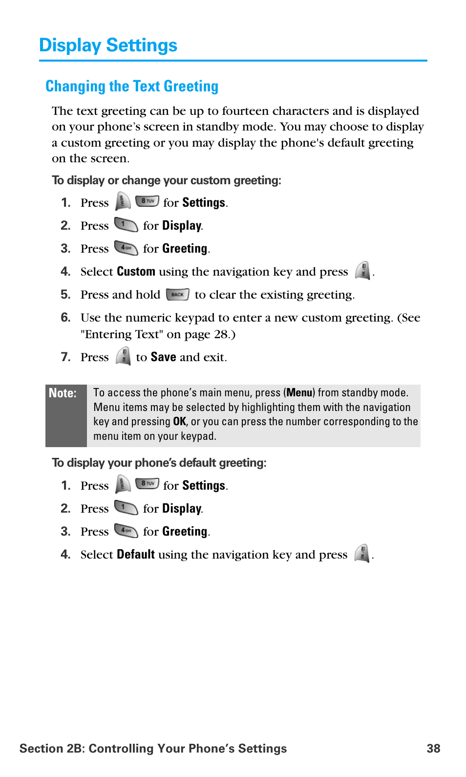 Display settings, Changing the text greeting | Samsung SPH-A680SSAQST User Manual | Page 46 / 196