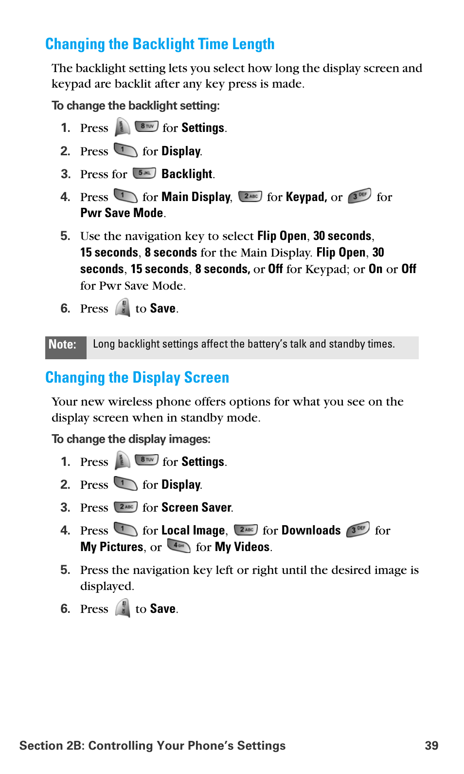 Changing the backlight time length, Changing the display screen | Samsung SPH-A680SSAQST User Manual | Page 47 / 196