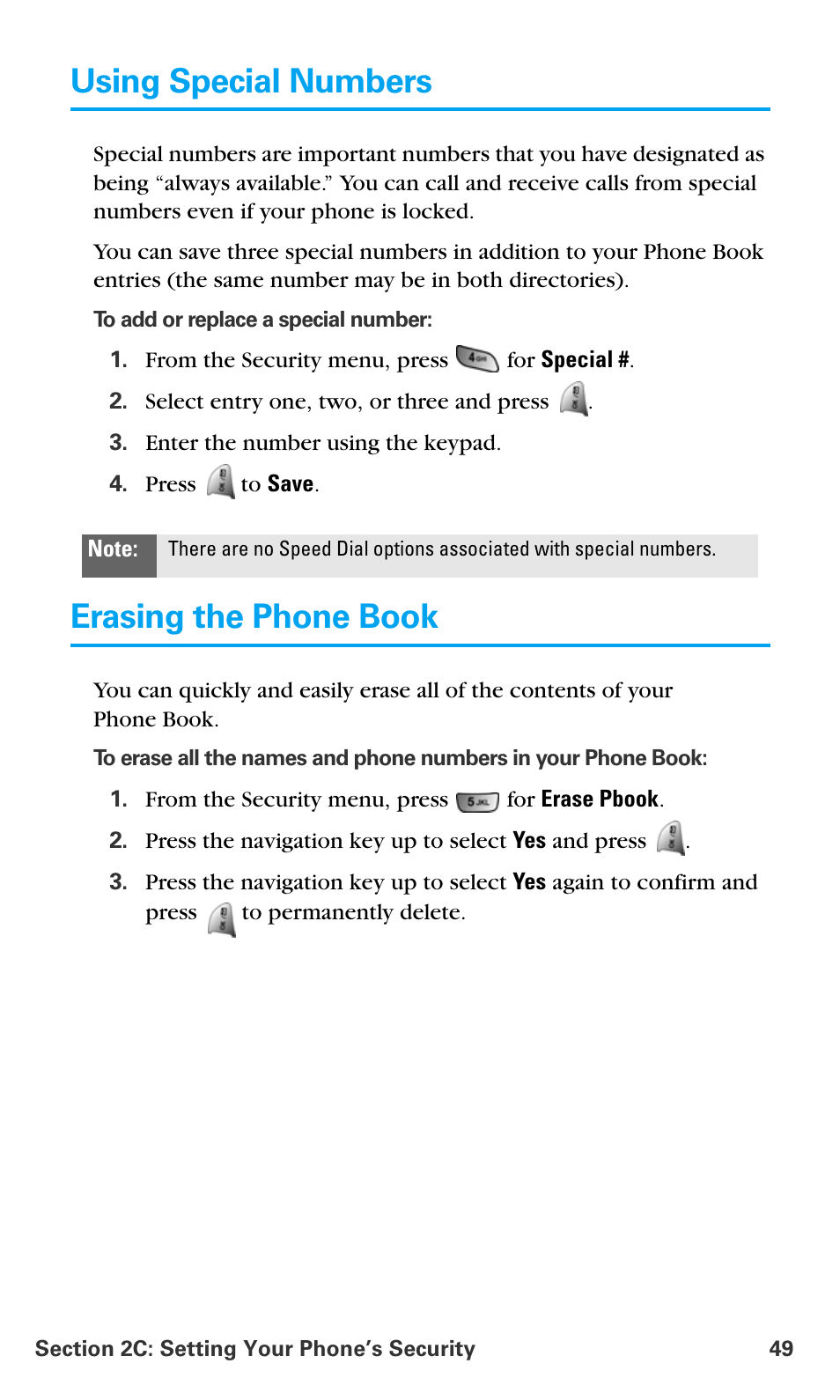 Using special numbers, Erasing the phone book | Samsung SPH-A680SSAQST User Manual | Page 57 / 196