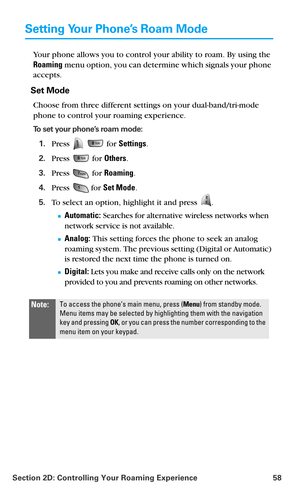 Setting your phone’s roam mode | Samsung SPH-A680SSAQST User Manual | Page 66 / 196