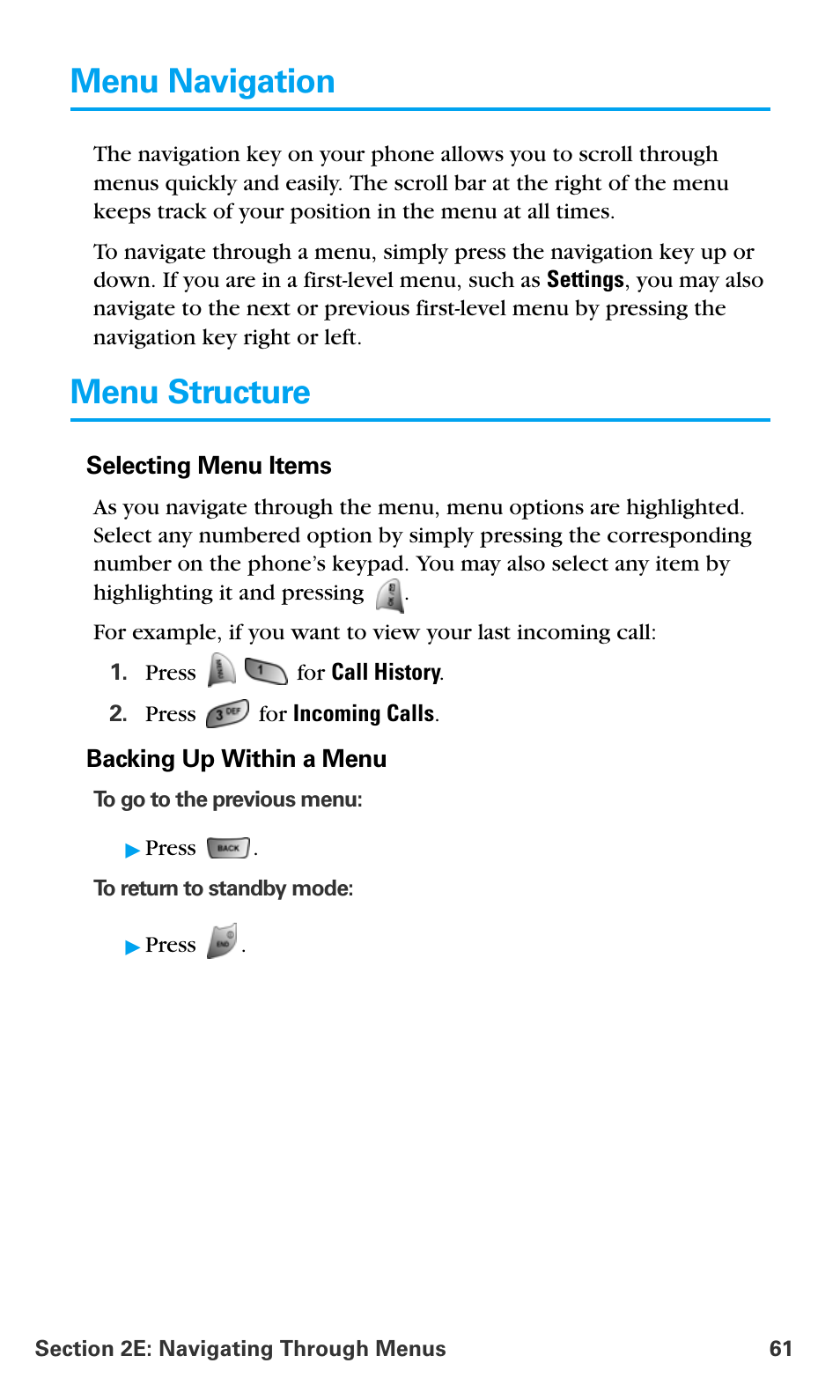 Menu navigation, Menu structure | Samsung SPH-A680SSAQST User Manual | Page 69 / 196