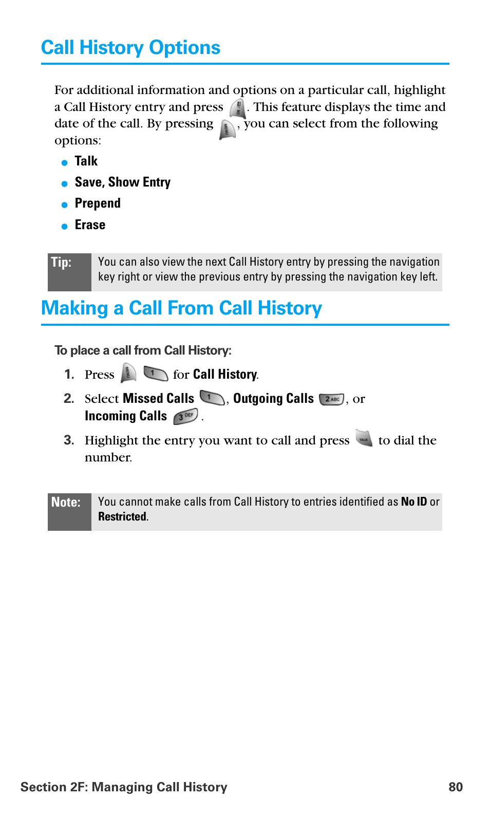 Call history options, Making a call from call history | Samsung SPH-A680SSAQST User Manual | Page 88 / 196