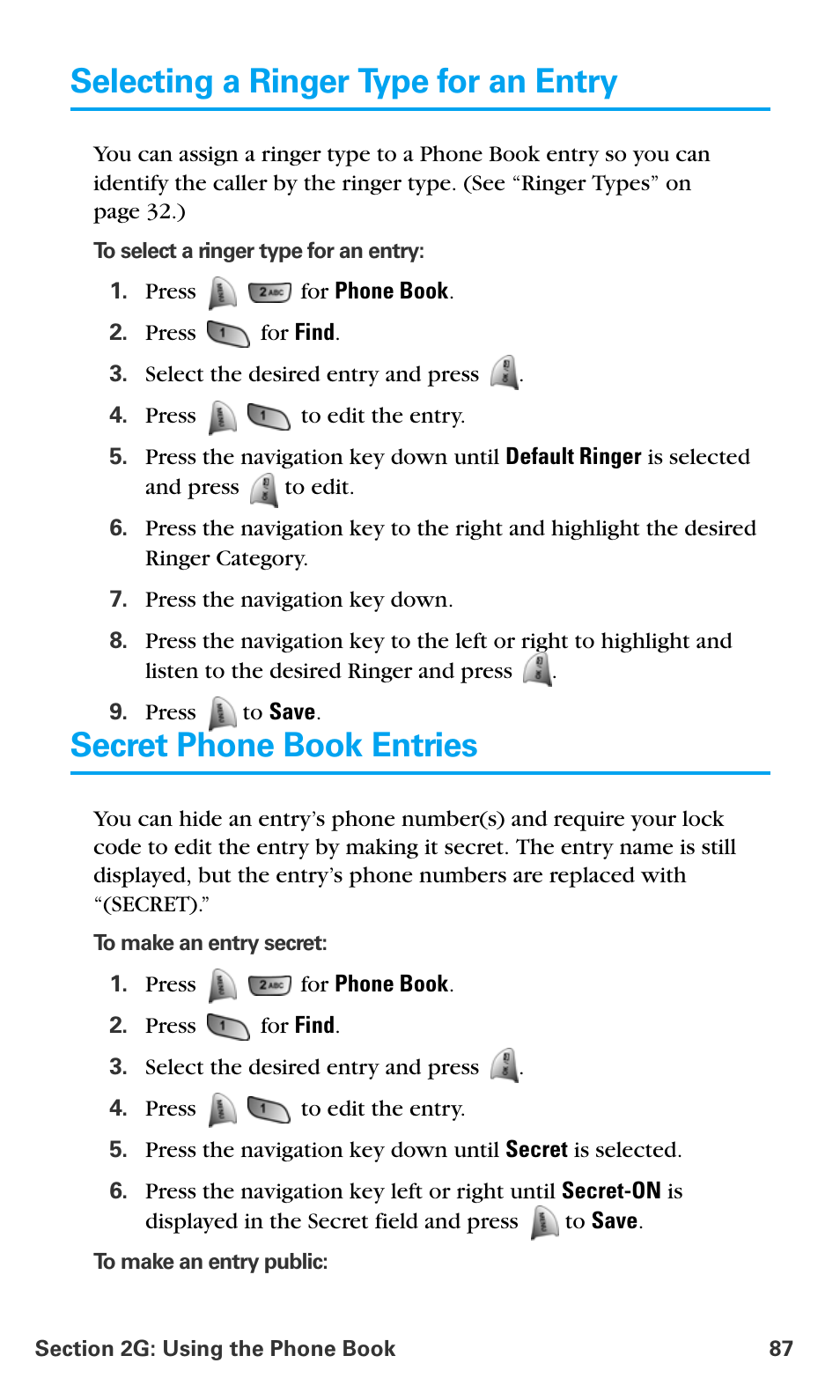 Selecting a ringer type for an entry, Secret phone book entries | Samsung SPH-A680SSAQST User Manual | Page 95 / 196