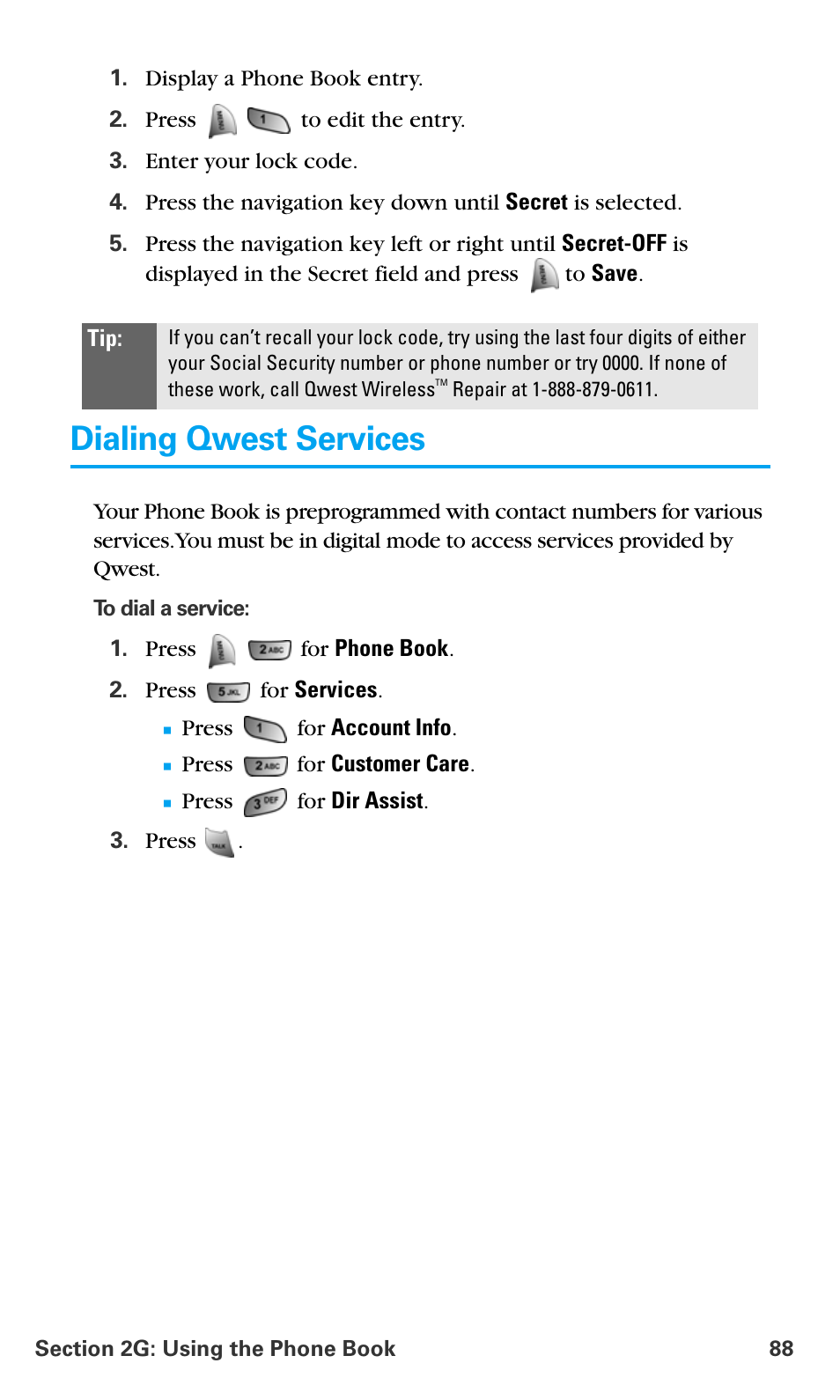 Dialing qwest services | Samsung SPH-A680SSAQST User Manual | Page 96 / 196