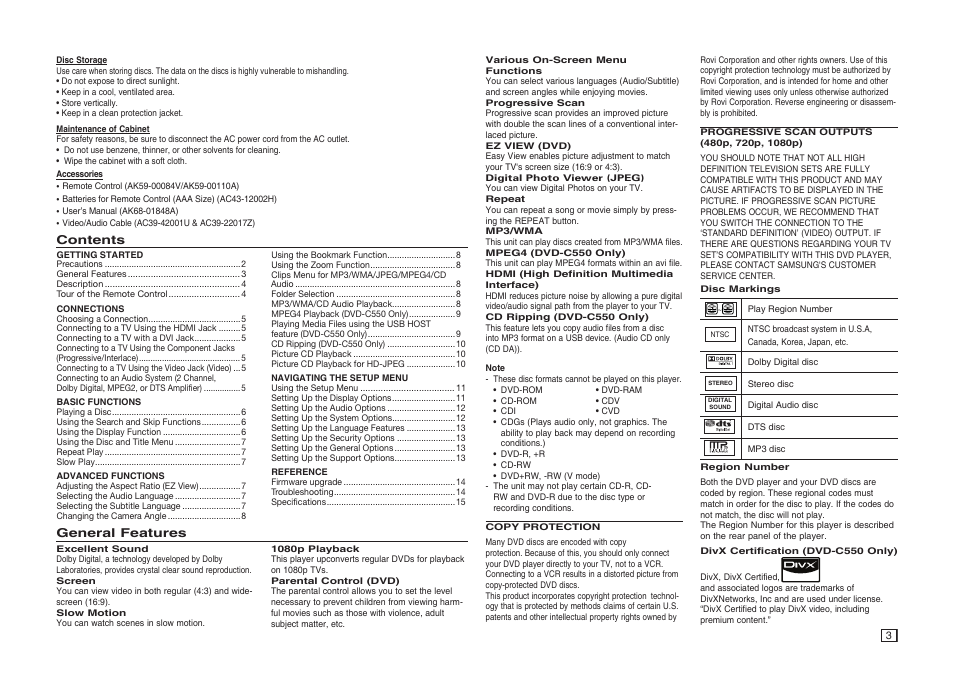 General features | Samsung DVD-C500-XAA User Manual | Page 3 / 16