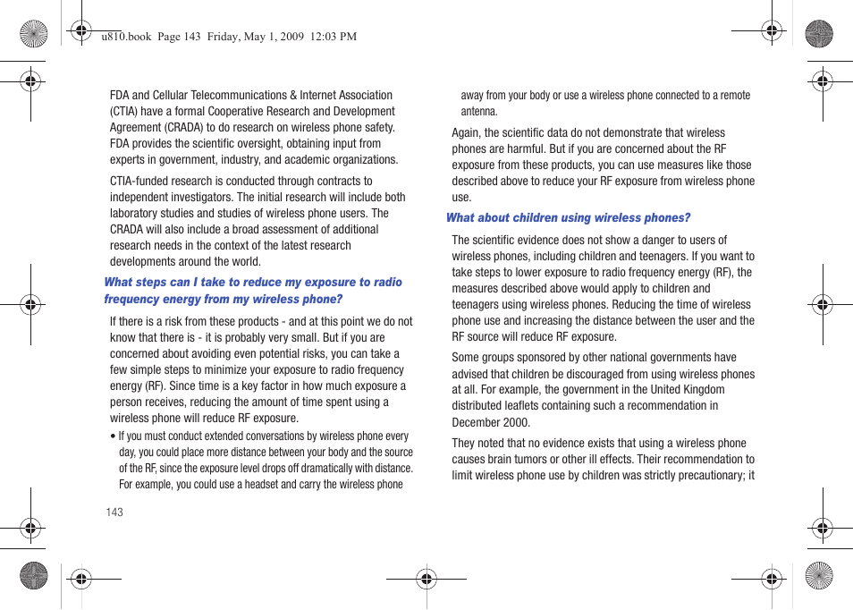 What about children using wireless phones | Samsung SCH-U810GNAVZW User Manual | Page 146 / 169