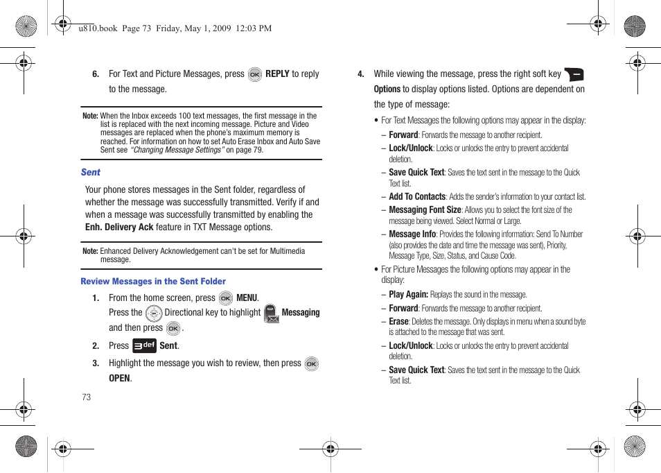 Sent | Samsung SCH-U810GNAVZW User Manual | Page 76 / 169