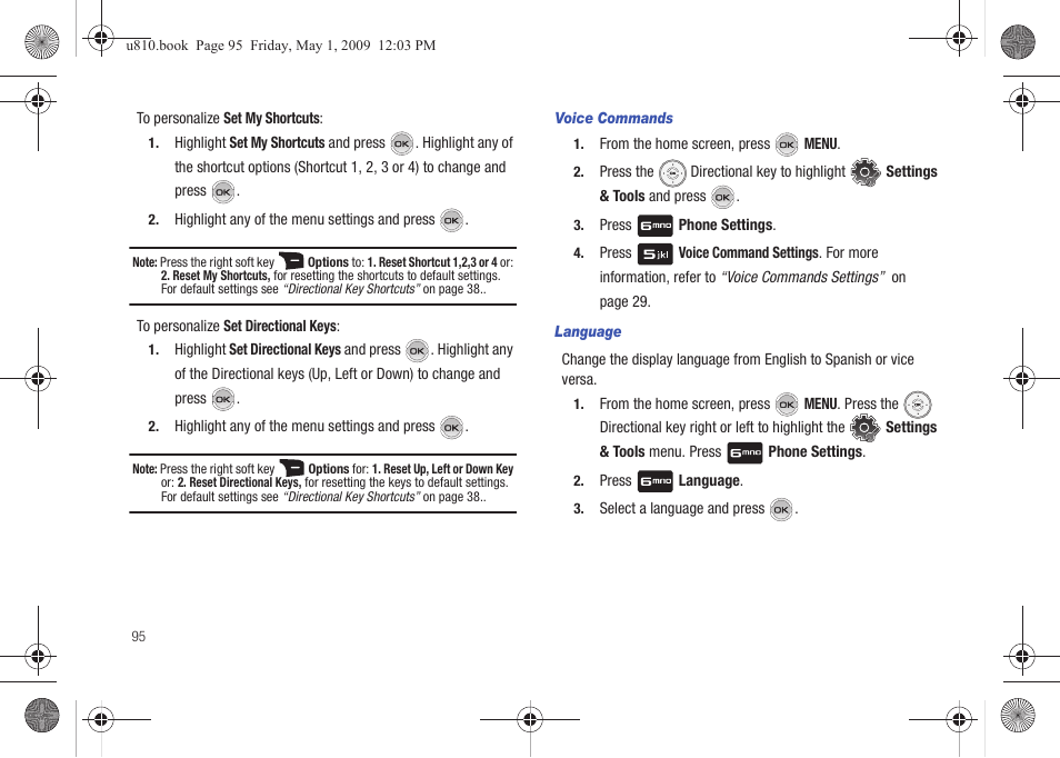 Voice commands, Language | Samsung SCH-U810GNAVZW User Manual | Page 98 / 169