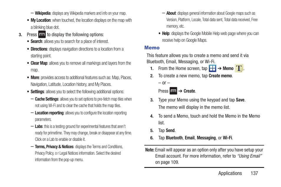 Memo | Samsung SGH-S959ZKATFN User Manual | Page 141 / 217