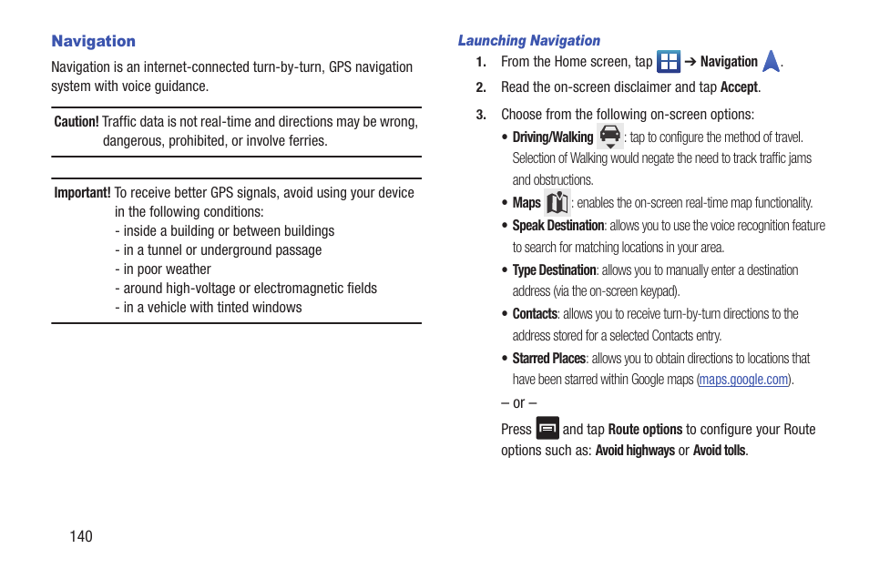 Navigation | Samsung SGH-S959ZKATFN User Manual | Page 144 / 217