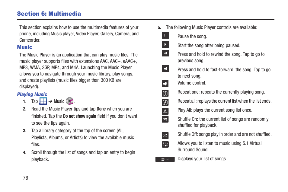 Section 6: multimedia, Music | Samsung SGH-S959ZKATFN User Manual | Page 80 / 217