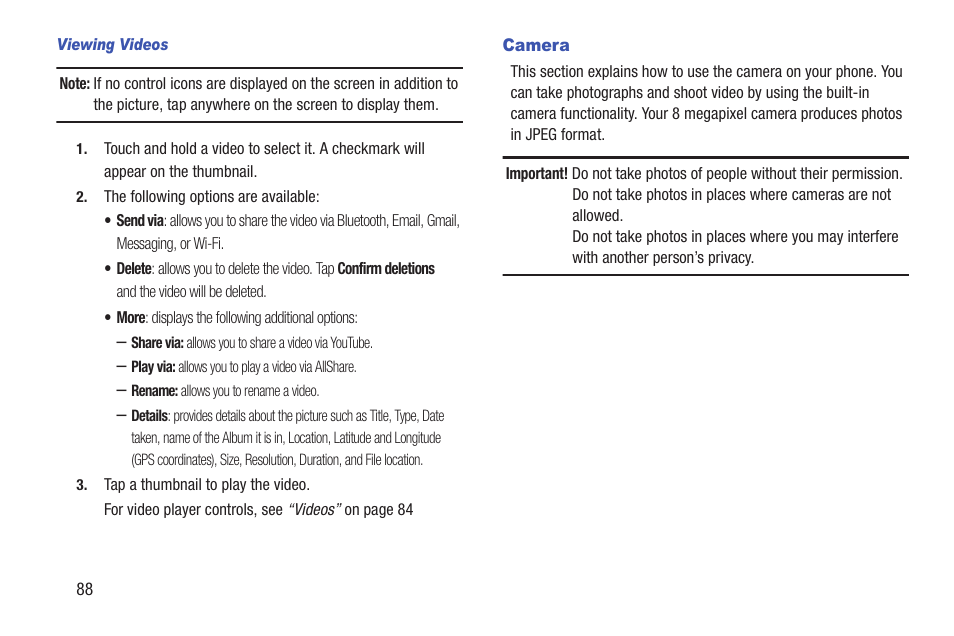 Camera | Samsung SGH-S959ZKATFN User Manual | Page 92 / 217