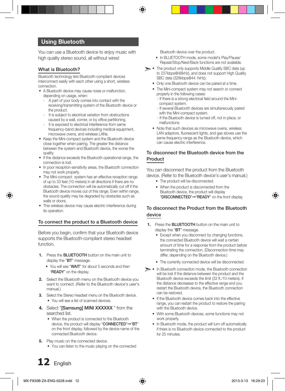 Using bluetooth | Samsung MX-F830B-ZA User Manual | Page 12 / 19