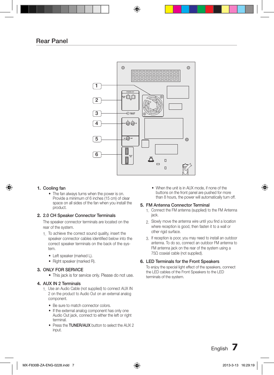 Rear panel | Samsung MX-F830B-ZA User Manual | Page 7 / 19