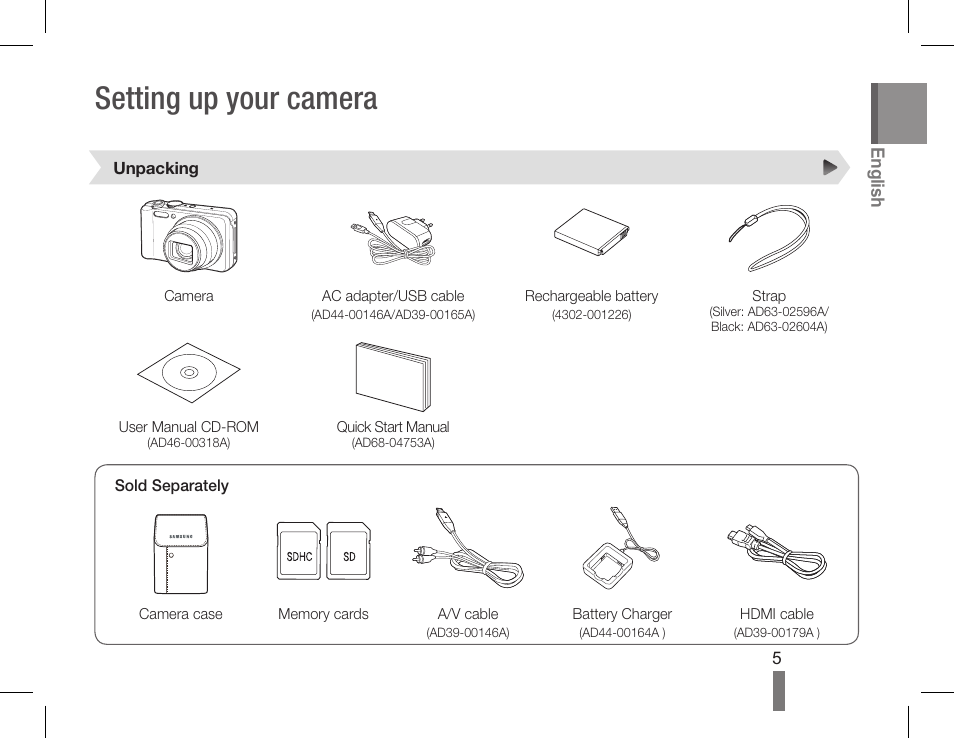 Setting up your camera | Samsung EC-HZ30WZBPBUS User Manual | Page 5 / 22