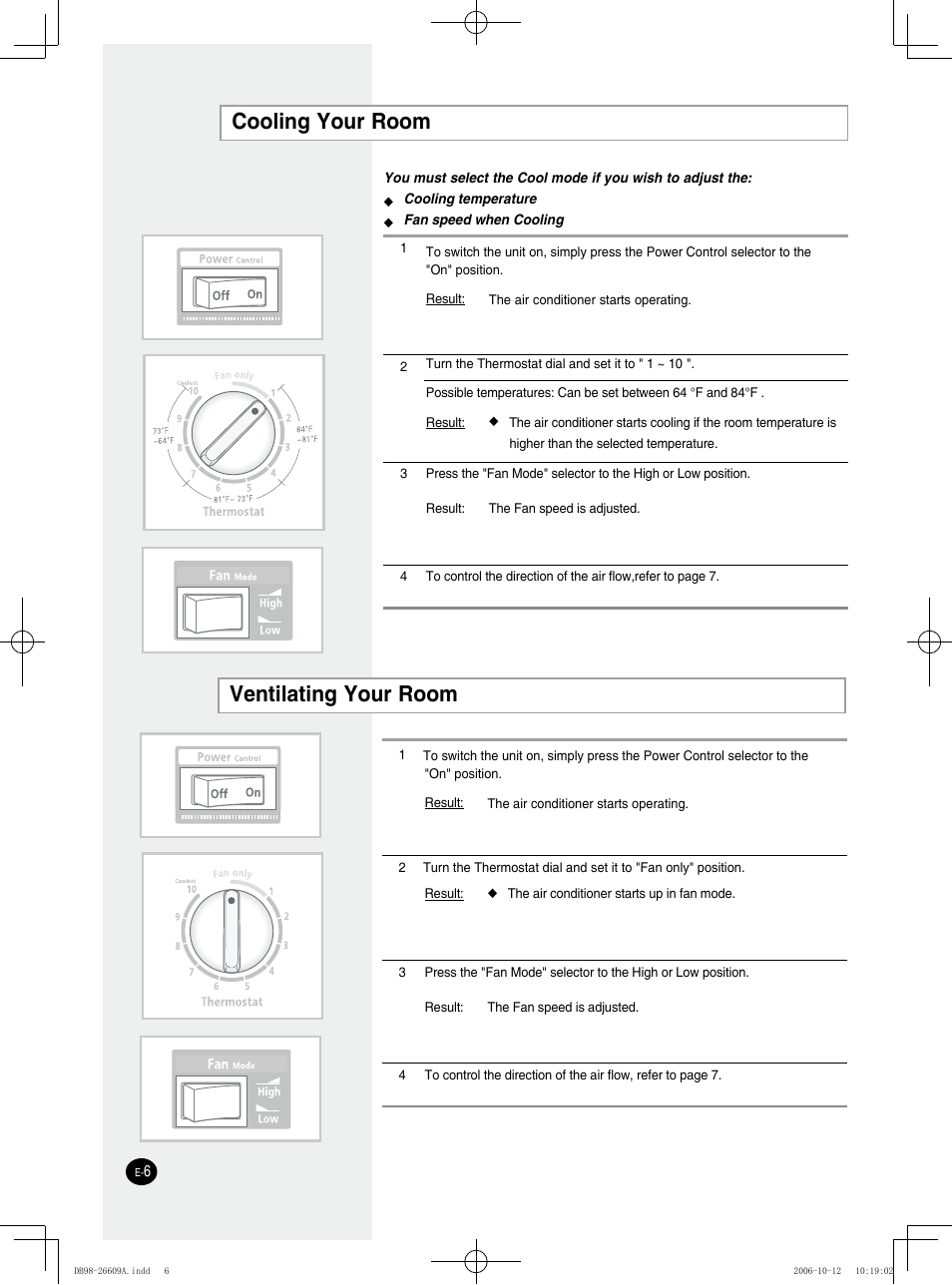 Cooling your room, Ventilating your room | Samsung AW05NCM8XAA User Manual | Page 6 / 20