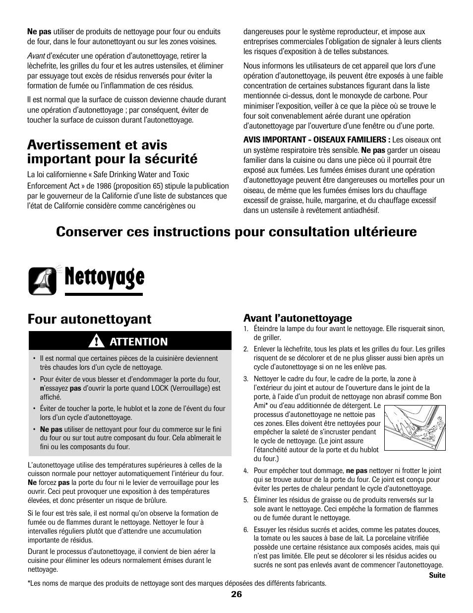 Nettoyage, Avertissement et avis important pour la sécurité, Four autonettoyant | Amana AER5722CAS User Manual | Page 27 / 72