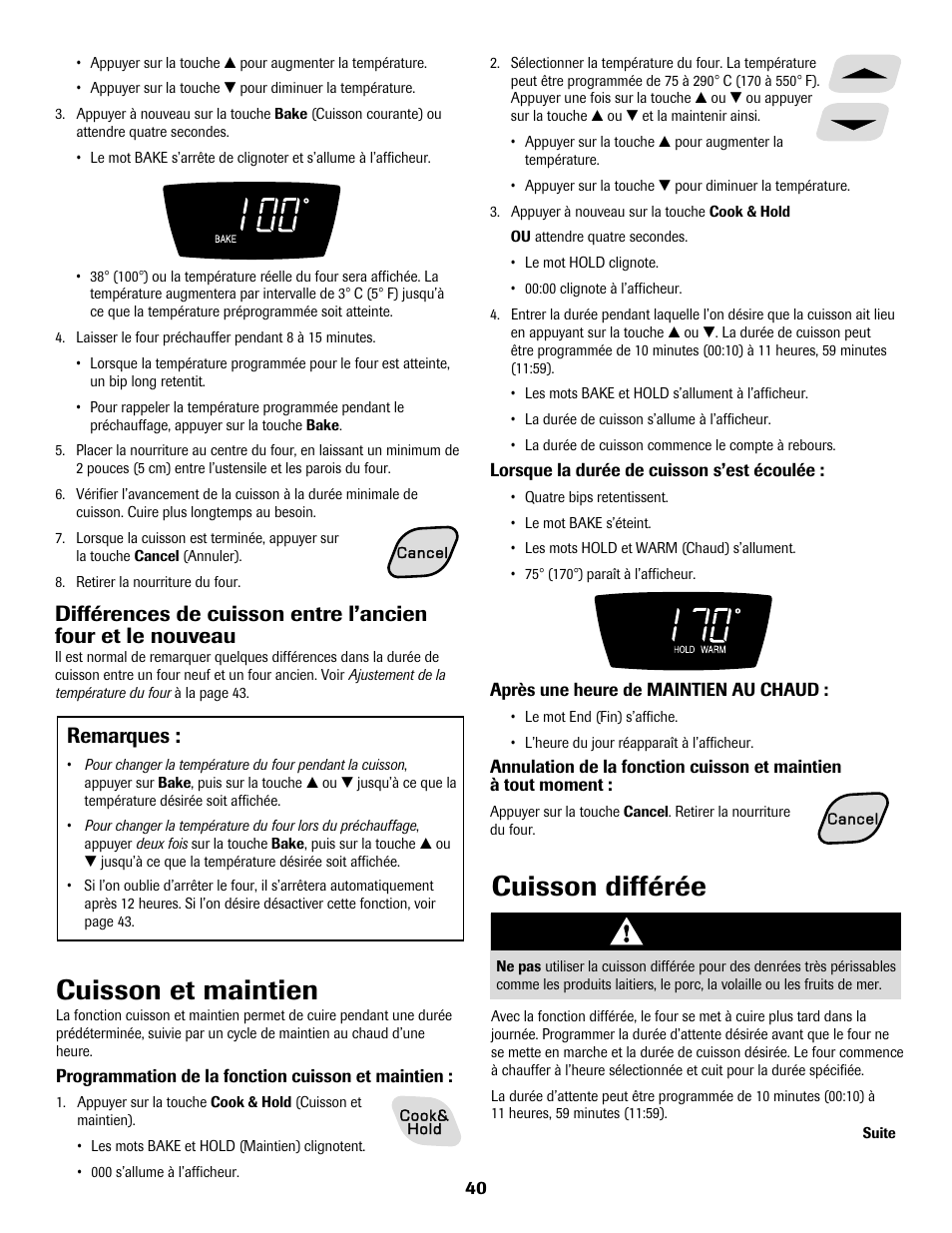 Cuisson et maintien, Cuisson différée, Remarques | Amana AER5722CAS User Manual | Page 41 / 72