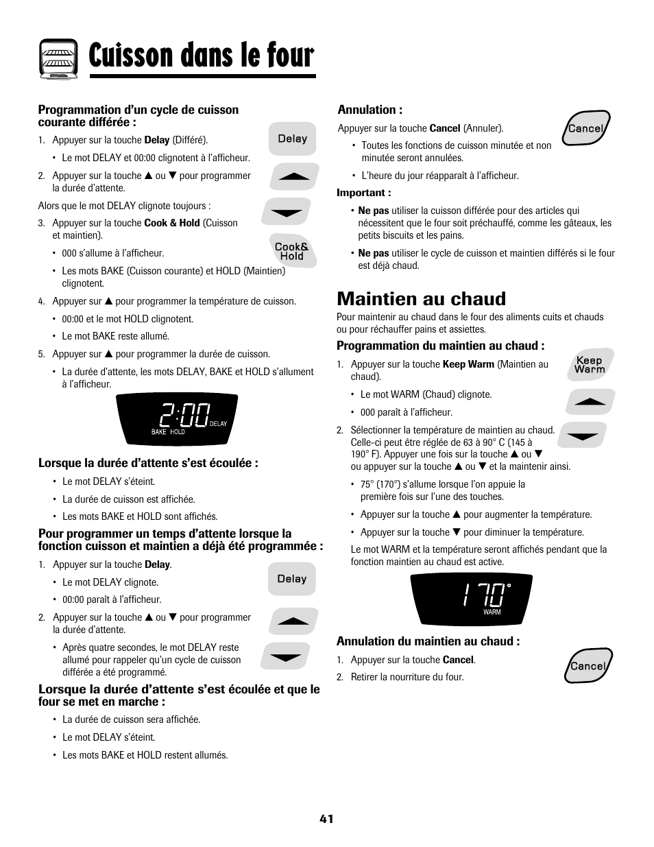 Cuisson dans le four, Maintien au chaud | Amana AER5722CAS User Manual | Page 42 / 72
