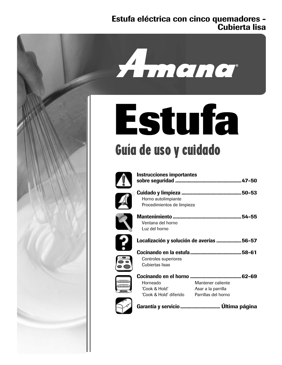 Estufa, Guía de uso y cuidado | Amana AER5722CAS User Manual | Page 47 / 72