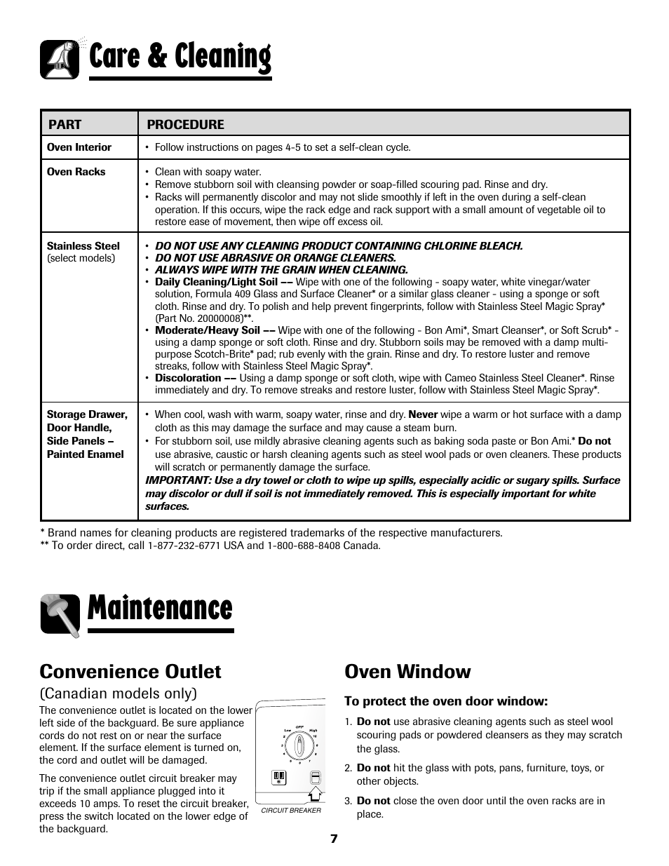 Care & cleaning, Maintenance, Oven window | Convenience outlet | Amana AER5722CAS User Manual | Page 8 / 72
