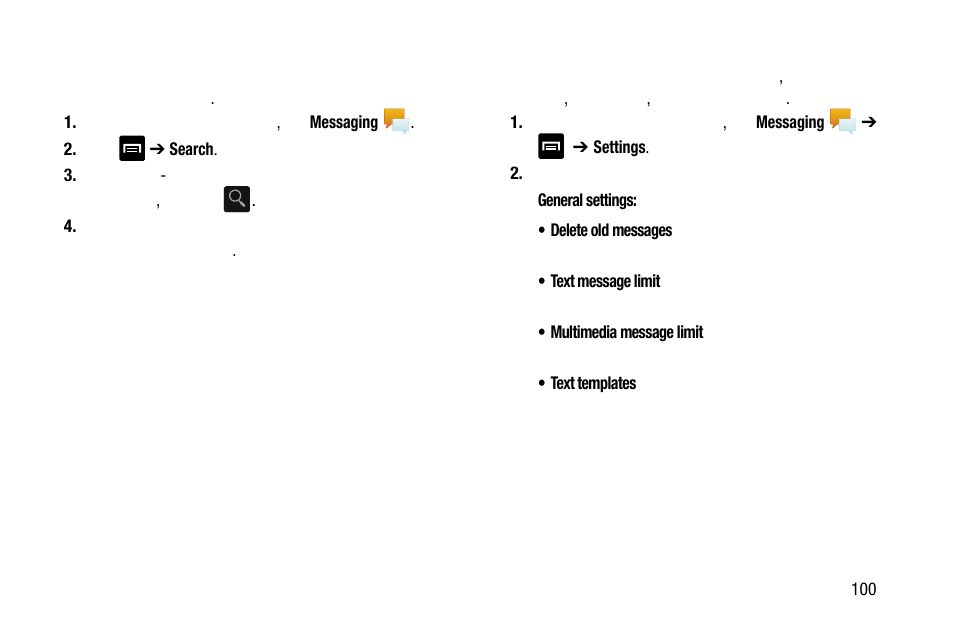 Message search, Messaging settings, Message search messaging settings | For more | Samsung SM-C105AZWAATT User Manual | Page 107 / 283