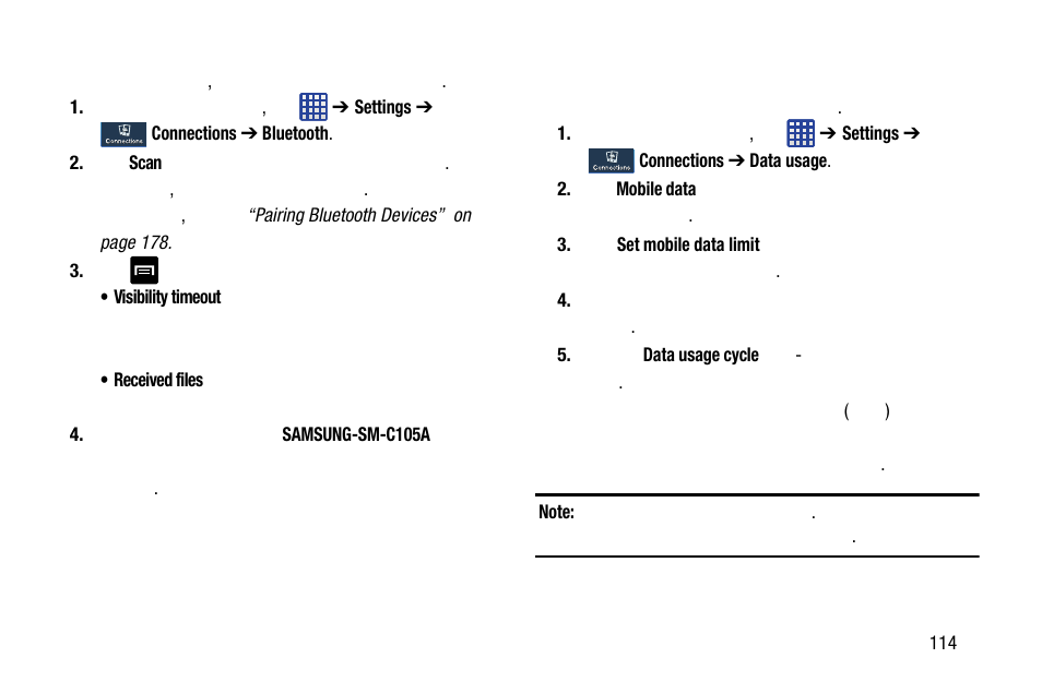 Data usage | Samsung SM-C105AZWAATT User Manual | Page 121 / 283