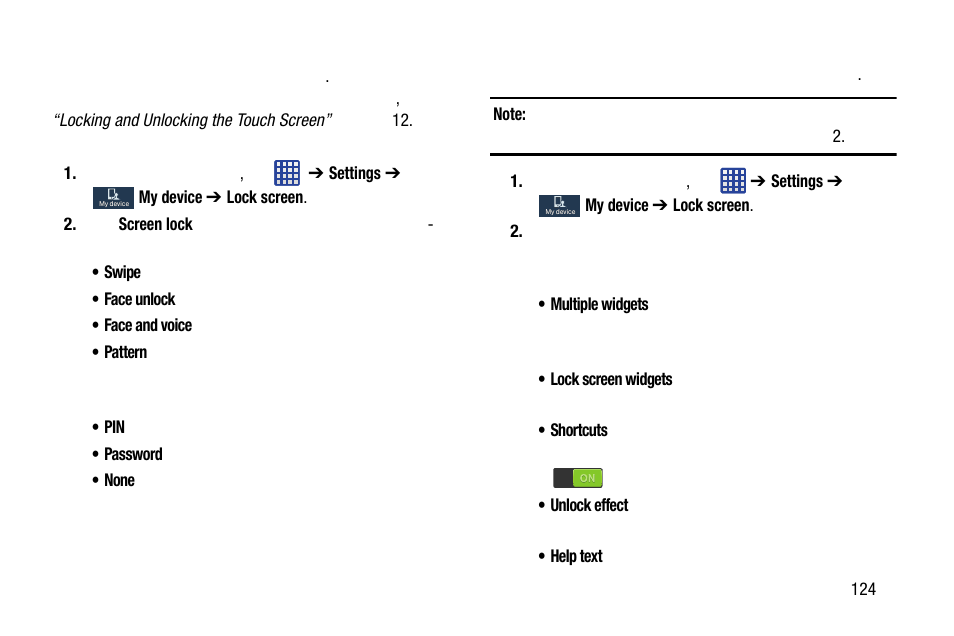 Lock screen settings | Samsung SM-C105AZWAATT User Manual | Page 131 / 283