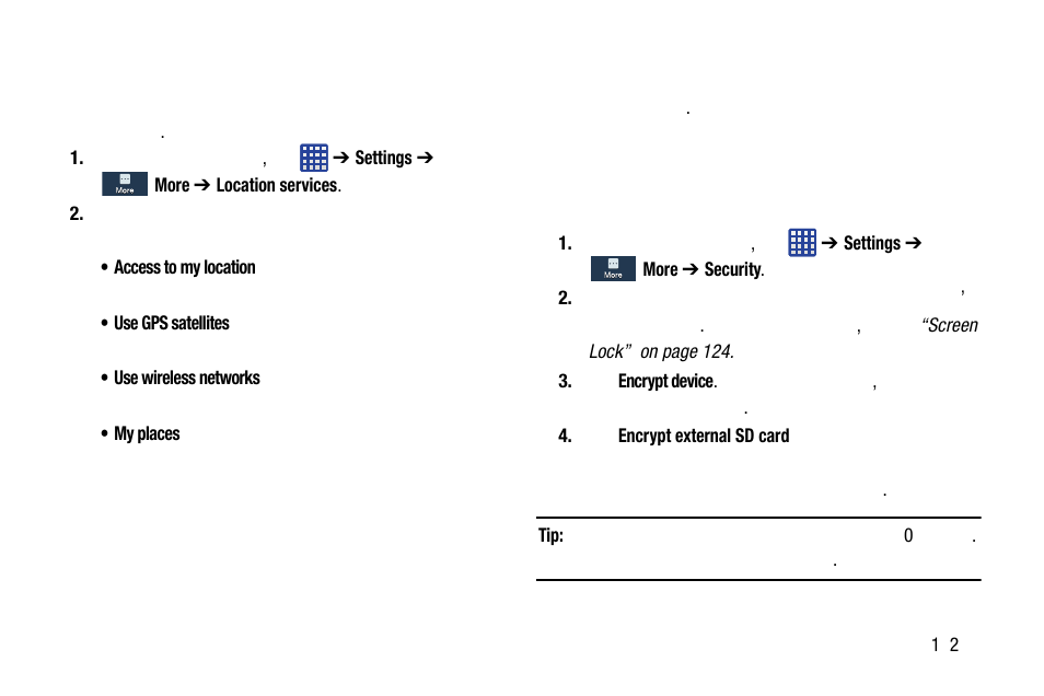 Location services, Security, Location services security | Samsung SM-C105AZWAATT User Manual | Page 159 / 283