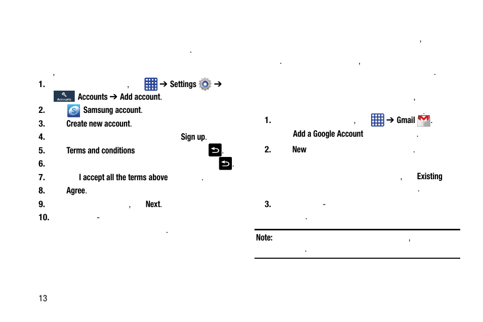 Creating a samsung account, Creating a new google account | Samsung SM-C105AZWAATT User Manual | Page 20 / 283