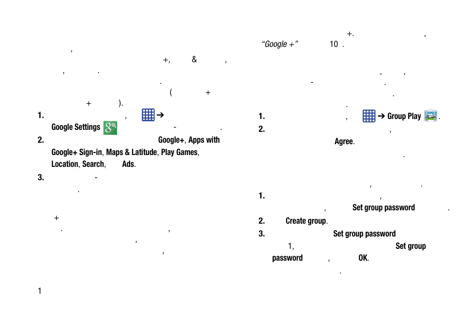 Google settings, Google, Group play | Google settings google + group play | Samsung SM-C105AZWAATT User Manual | Page 202 / 283