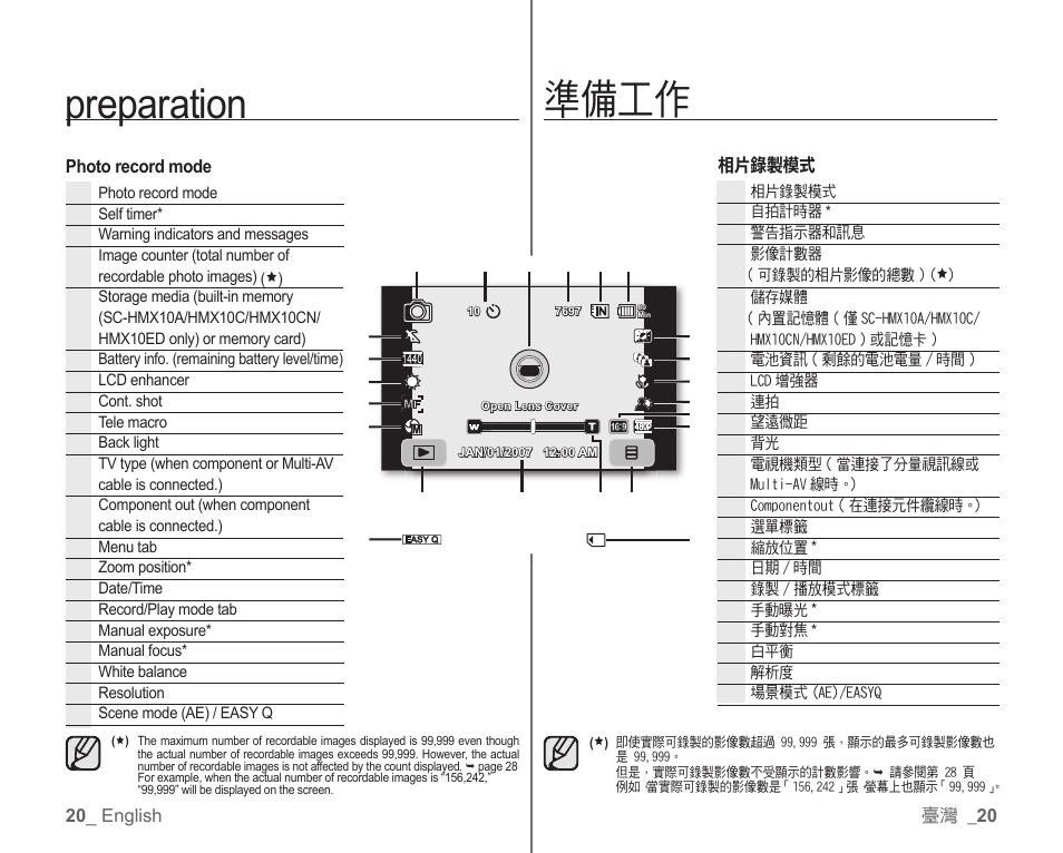 Preparation, 準備工作 | Samsung SC-HMX10C-XAA User Manual | Page 28 / 119