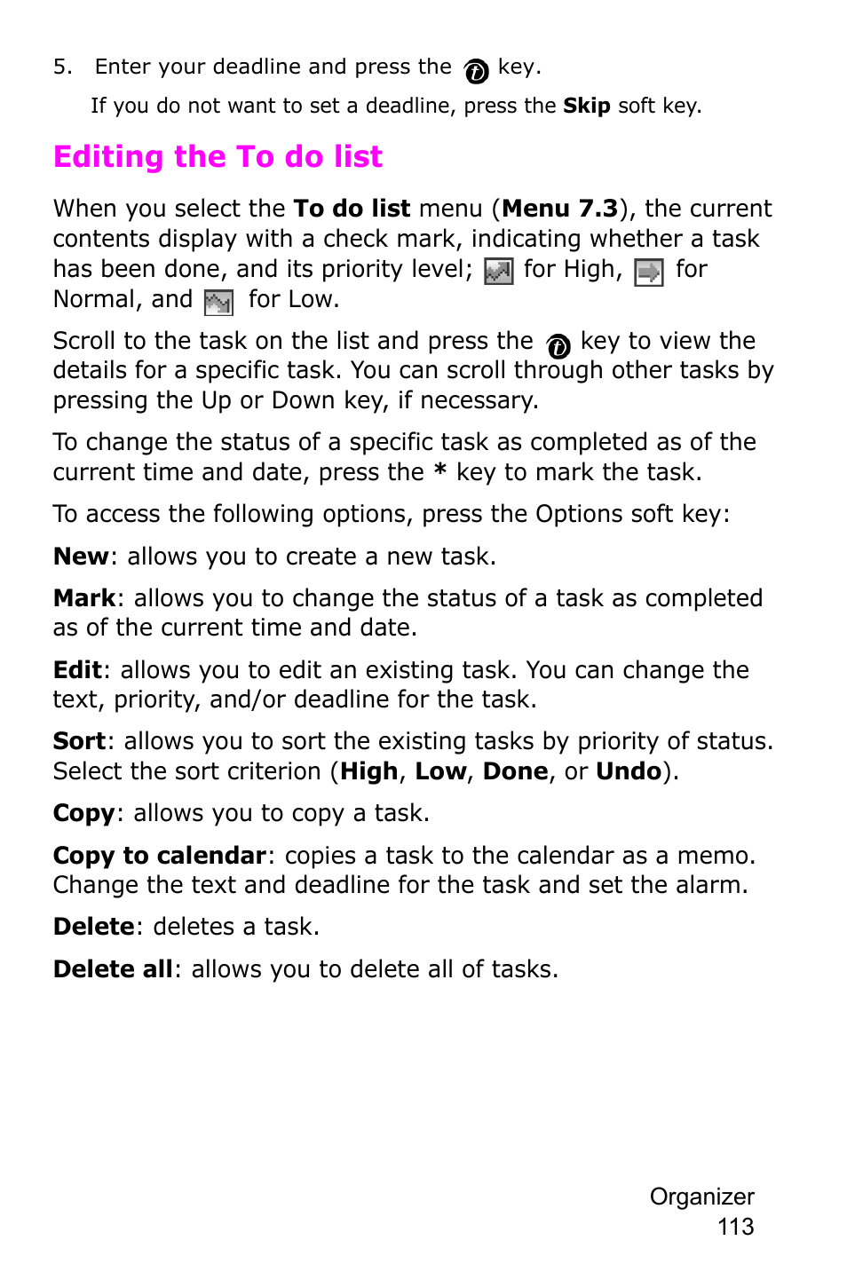 Editing the to do list | Samsung SGH-P735MSATMB User Manual | Page 114 / 193