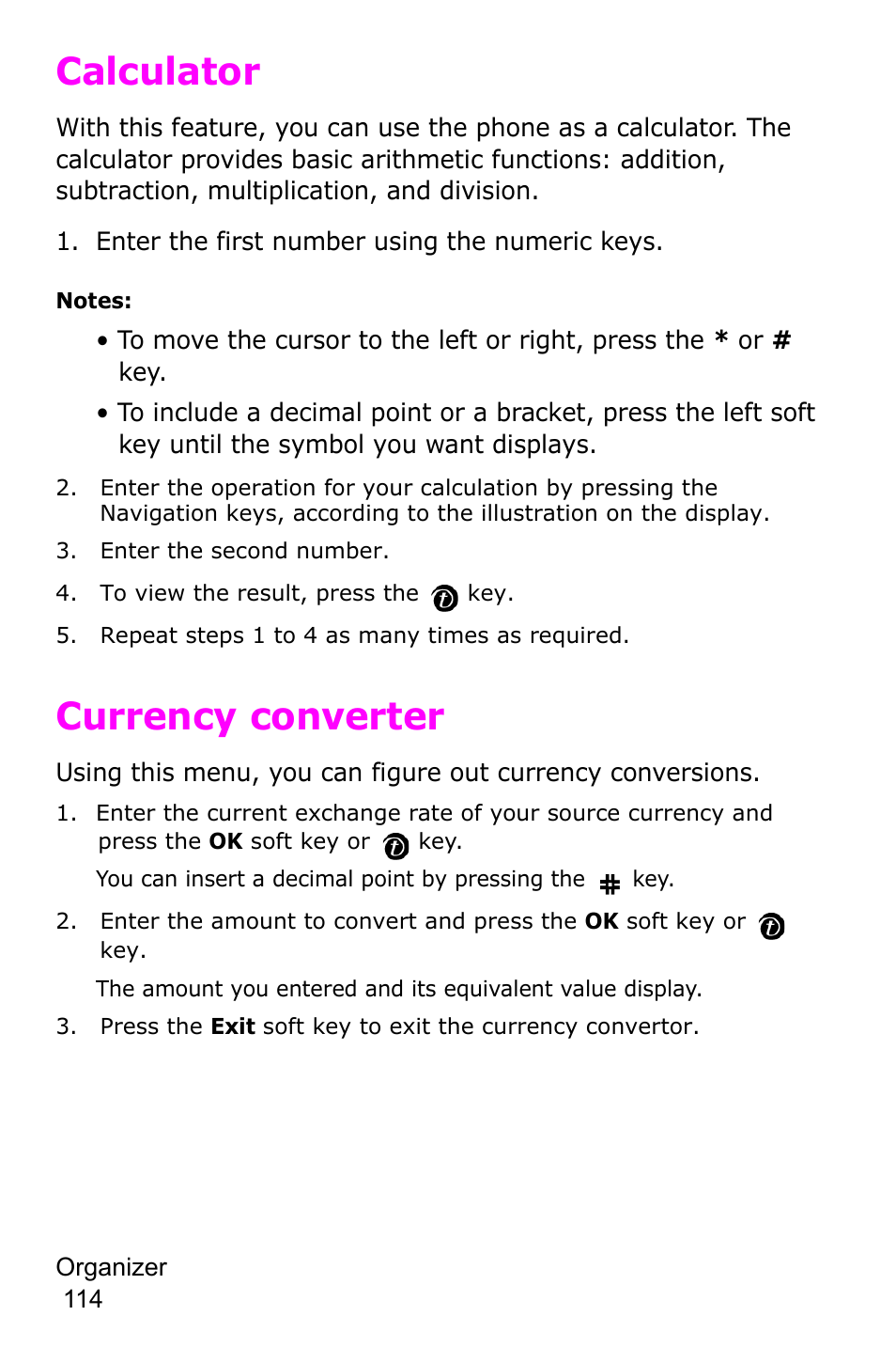 Calculator, Currency converter, Calculator currency converter | Samsung SGH-P735MSATMB User Manual | Page 115 / 193