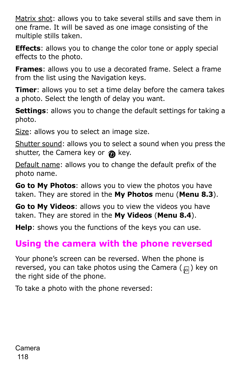 Using the camera with the phone reversed | Samsung SGH-P735MSATMB User Manual | Page 119 / 193