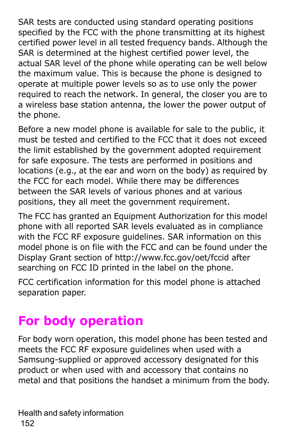 For body operation | Samsung SGH-P735MSATMB User Manual | Page 153 / 193