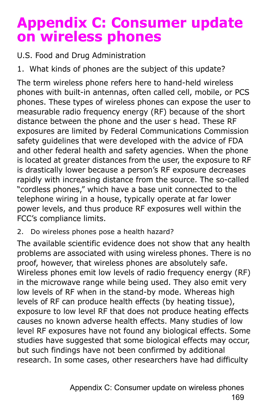 Appendix c: consumer update on wireless phones | Samsung SGH-P735MSATMB User Manual | Page 170 / 193