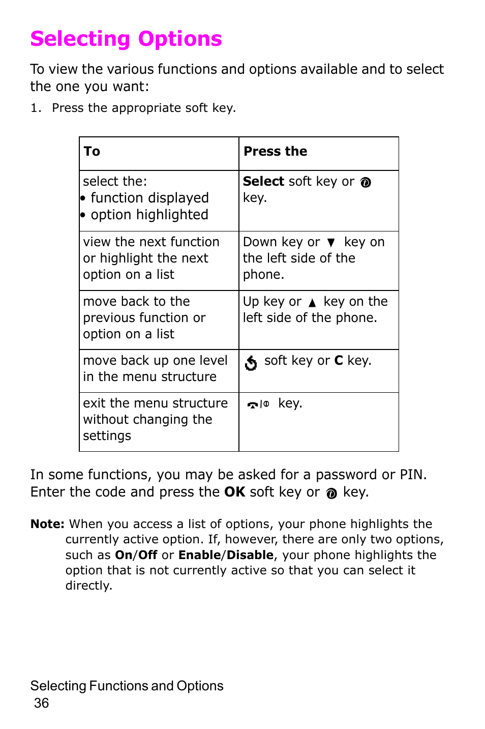 Selecting options | Samsung SGH-P735MSATMB User Manual | Page 37 / 193